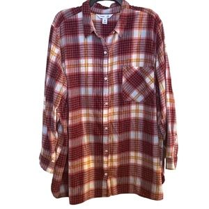 Old Navy button down flannel 4X burgundy, white yellow